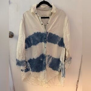 Free People Cream and denim Button Down Shirt